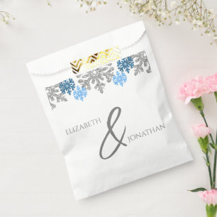 Silver Blue Snowflakes Winter Wedding Favour Bags