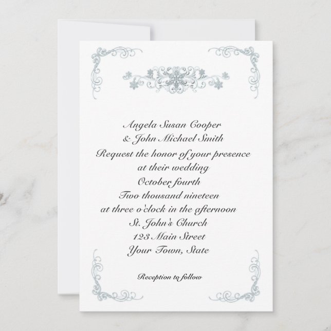 Silver Blue Snowflakes Winter Wedding Invitation (Front)