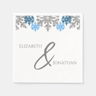 Silver Blue Snowflakes Winter Wedding Napkin