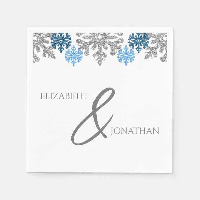 Silver Blue Snowflakes Winter Wedding Napkin (Front)