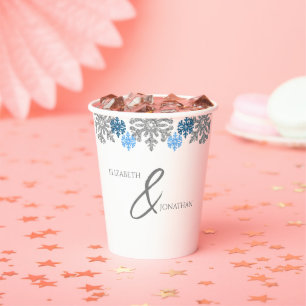 Silver Blue Snowflakes Winter Wedding Paper Cups