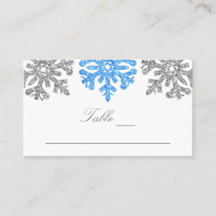 Silver Blue Snowflakes Winter Wedding Place Card