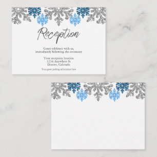Silver Blue Snowflakes Winter Wedding Reception Enclosure Card