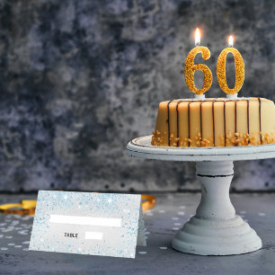 Silver blue sparkles place card