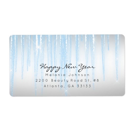 Silver Blue Sparkling Icicles Shipping Label