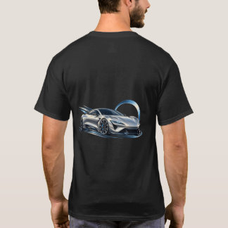 Silver Blue Sports Car Modern Back Print T-Shirt