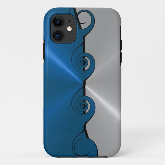 Silver Blue Stainless Metallic Swirl Pattern Case-Mate iPhone Case (Back)