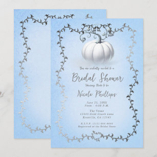 Silver & Blue Storybook White Pumpkin Bridal  Invitation