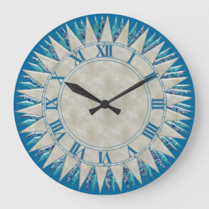 Silver Blue Sun Wall Clock
