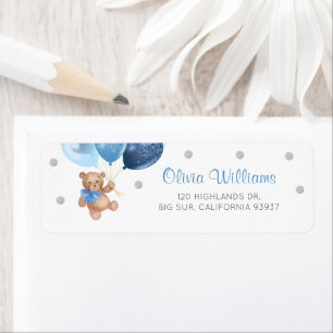 Silver Blue Teddy Bear Baby Shower Return Address