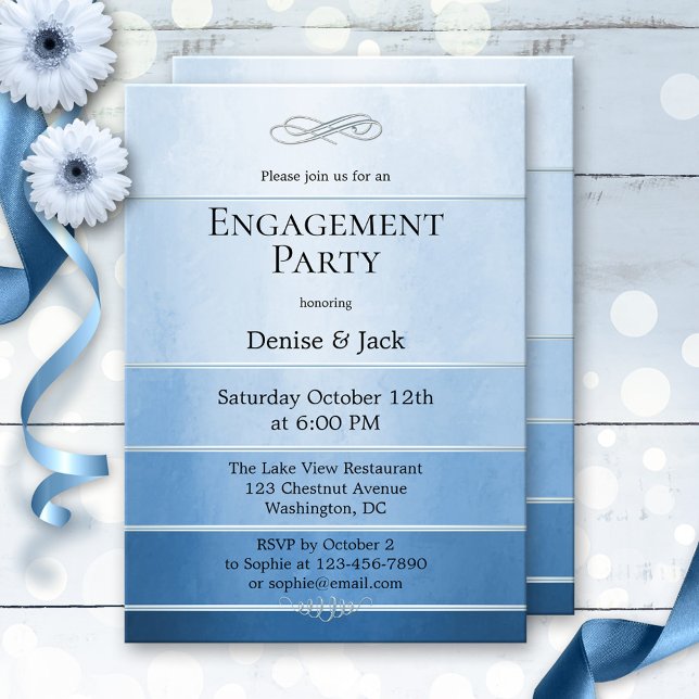 Silver Blue Tonne sur Tonne Striped Engagement Invitation (Creator Uploaded)