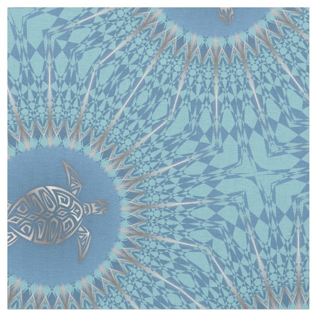 Silver Blue Turtle Animal Fabric (Close Up)