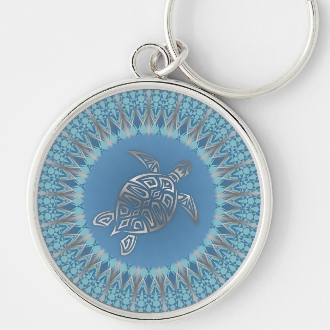 Silver Blue Turtle Coastal Key Ring (Front)