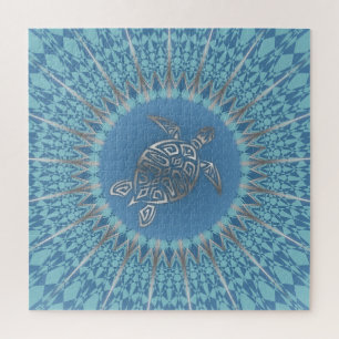 Silver Blue Turtle Mandala Animal Jigsaw Puzzle