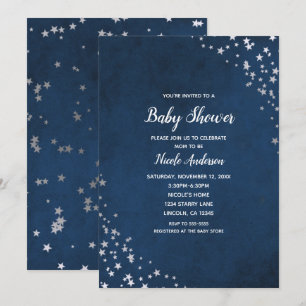 Silver & Blue Twinkle Stars Celestial Baby Shower Invitation