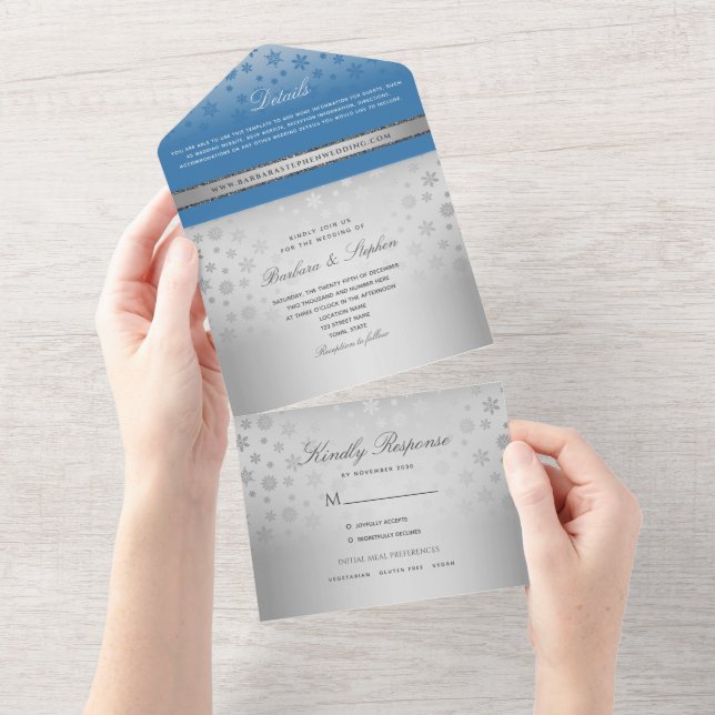 Silver Blue Wedding All In One Invitation (Tearaway)