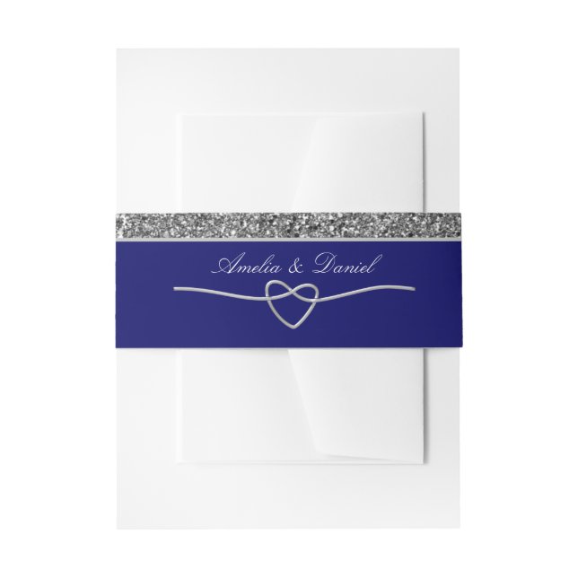 Silver Blue Wedding Invitation Belly Band (Front Example)