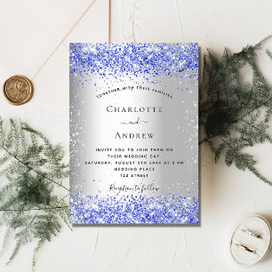 Silver blue wedding invitation postcard