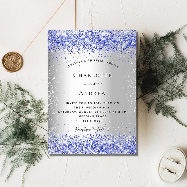 Silver blue wedding invitation postcard (Creator Uploaded)