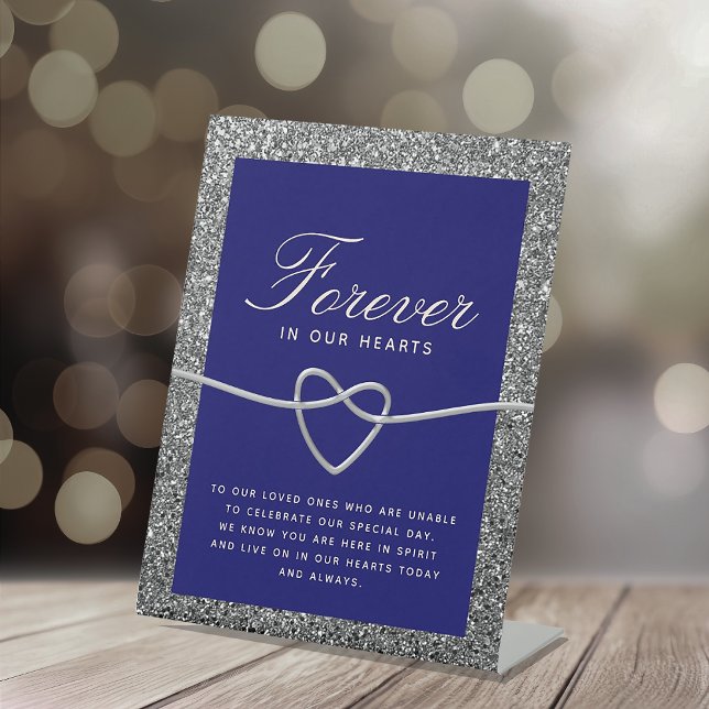 Silver Blue Wedding Memorial Table Pedestal Sign (Creator Uploaded)