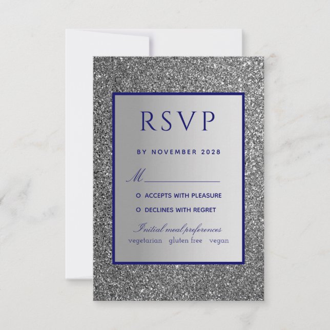 Silver Blue Wedding RSVP Card (Front)