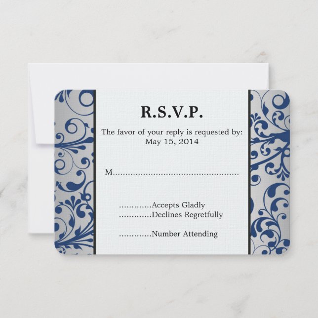 Silver Blue Wedding RSVP Card (Front)