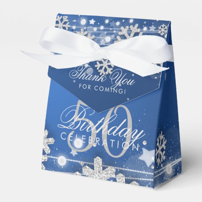 Silver Blue Winter 50th Birthday Thank You Favour Box (Front Side)
