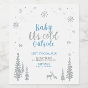 Silver & Blue Winter Baby Shower Favour Drink Mix Wine Label