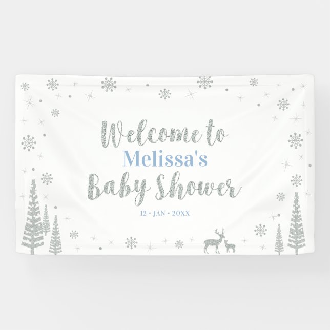 Silver & Blue Winter Boy Baby Shower Welcome Banner (Horizontal)