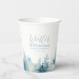 Silver & Blue Winter Onderland 1st Birthday Party Paper Cups