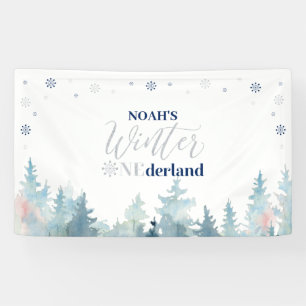 Silver & Blue Winter Onederland 1st Birthday Party Banner