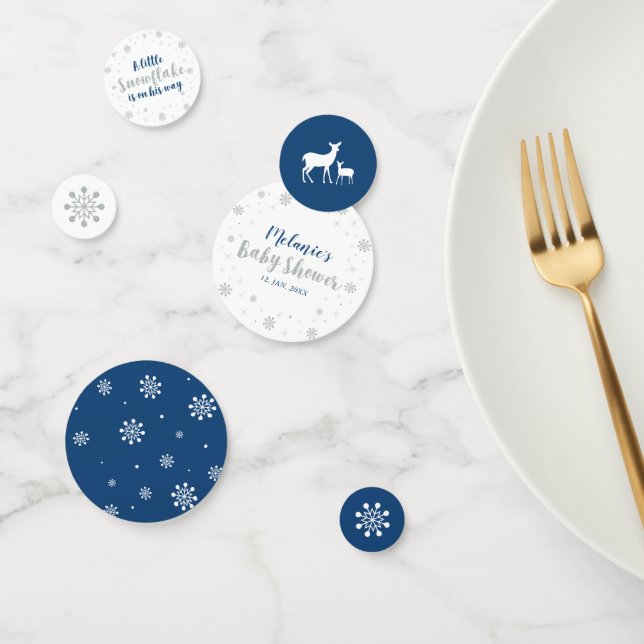 Silver & Blue Winter Snowflake Boy Baby Shower Con Confetti (Group)