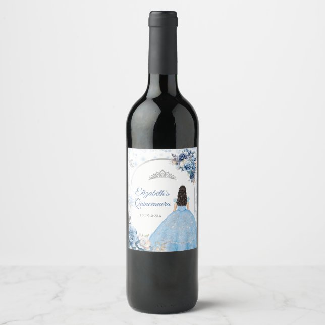 Silver Blue Winter Snowflake Mis Quince Wine Label (Front)