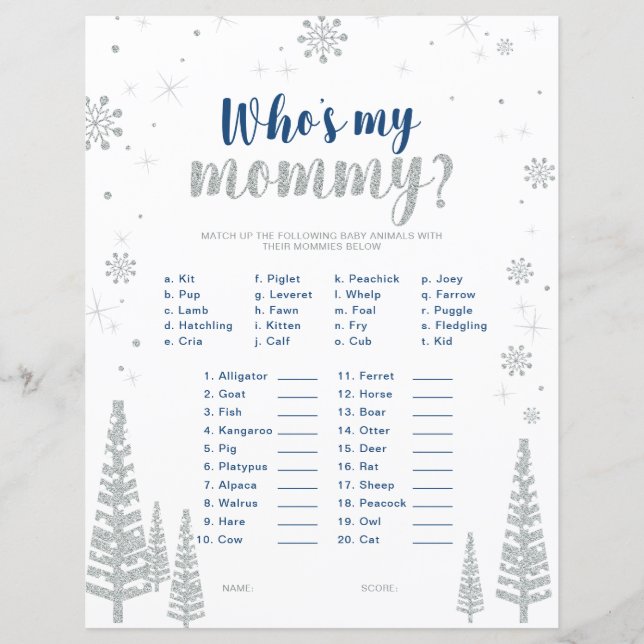 Silver & Blue Winter Wonderland Baby Shower Game (Front)