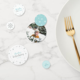 Silver & Blue Winter Wonderland Boy 1st Birthday Confetti