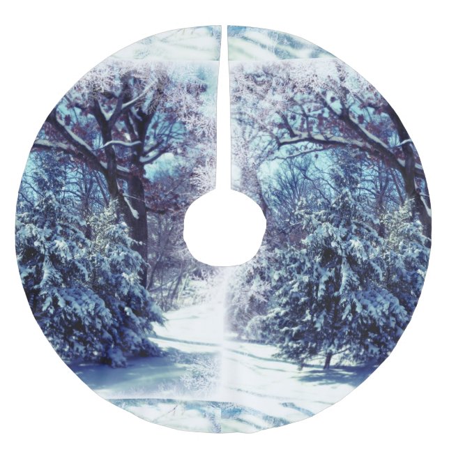 Silver Blue Winter Wonderland Christmas Tree Skirt (Front)