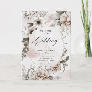 silver blush floral elegant wedding program card