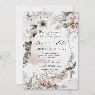 silver blush floral new wedding date Invitation