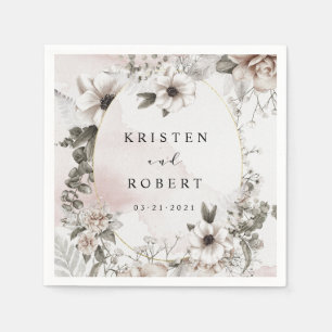 silver blush floral wedding square paper napkin