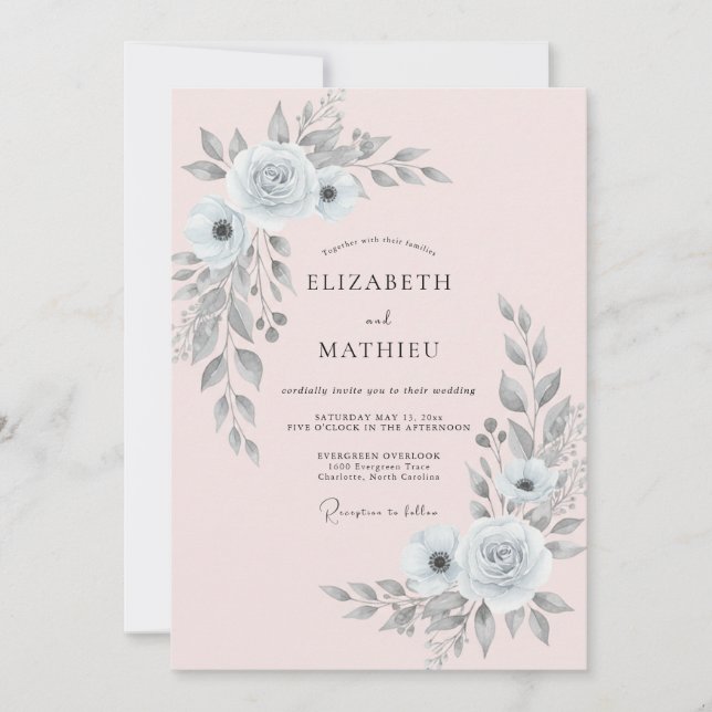 Silver Blush Foliage Eucalyptus Wedding Invitation (Front)