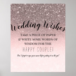 Silver Blush Glitter Wedding Wishes Sign in Sheet
