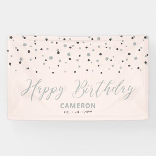 Silver & Blush Hexagon Confetti Happy Birthday Banner