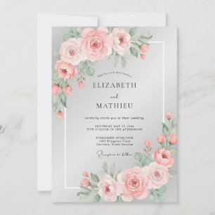 Silver Blush Petal Wedding Invitation