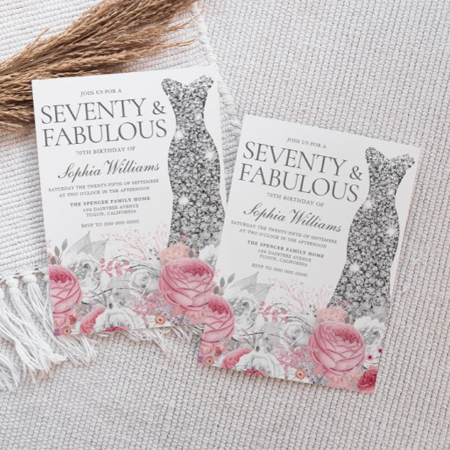 Silver & Blush Pink 70th Birthday Party Invitation (Creator Uploaded)
