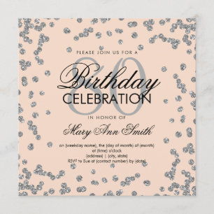Silver Blush Pink 80th Birthday Glitter Confetti Invitation
