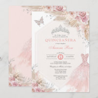 Silver Blush Pink Boho Floral Quinceañera Birthday