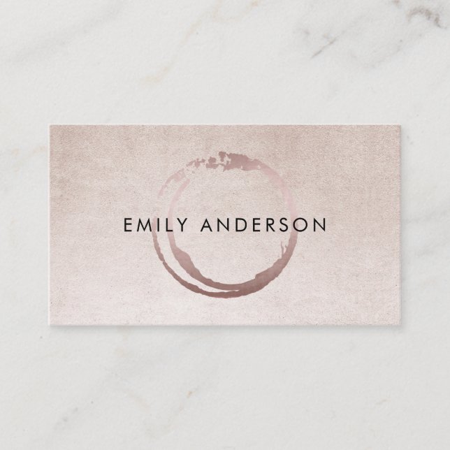 SILVER BLUSH PINK BRUSH STROKE CIRCLE MARK LOGO BUSINESS CARD (Front)