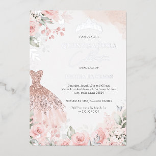 Silver Blush Pink Dress Floral Quinceanera