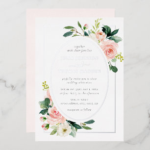 Silver Blush Pink Floral Frame Wedding
