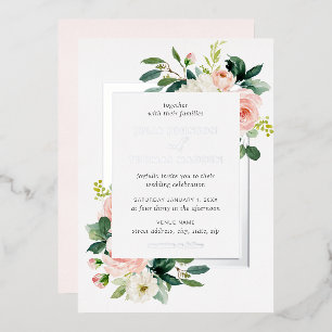 Silver Blush Pink Floral Frame Wedding